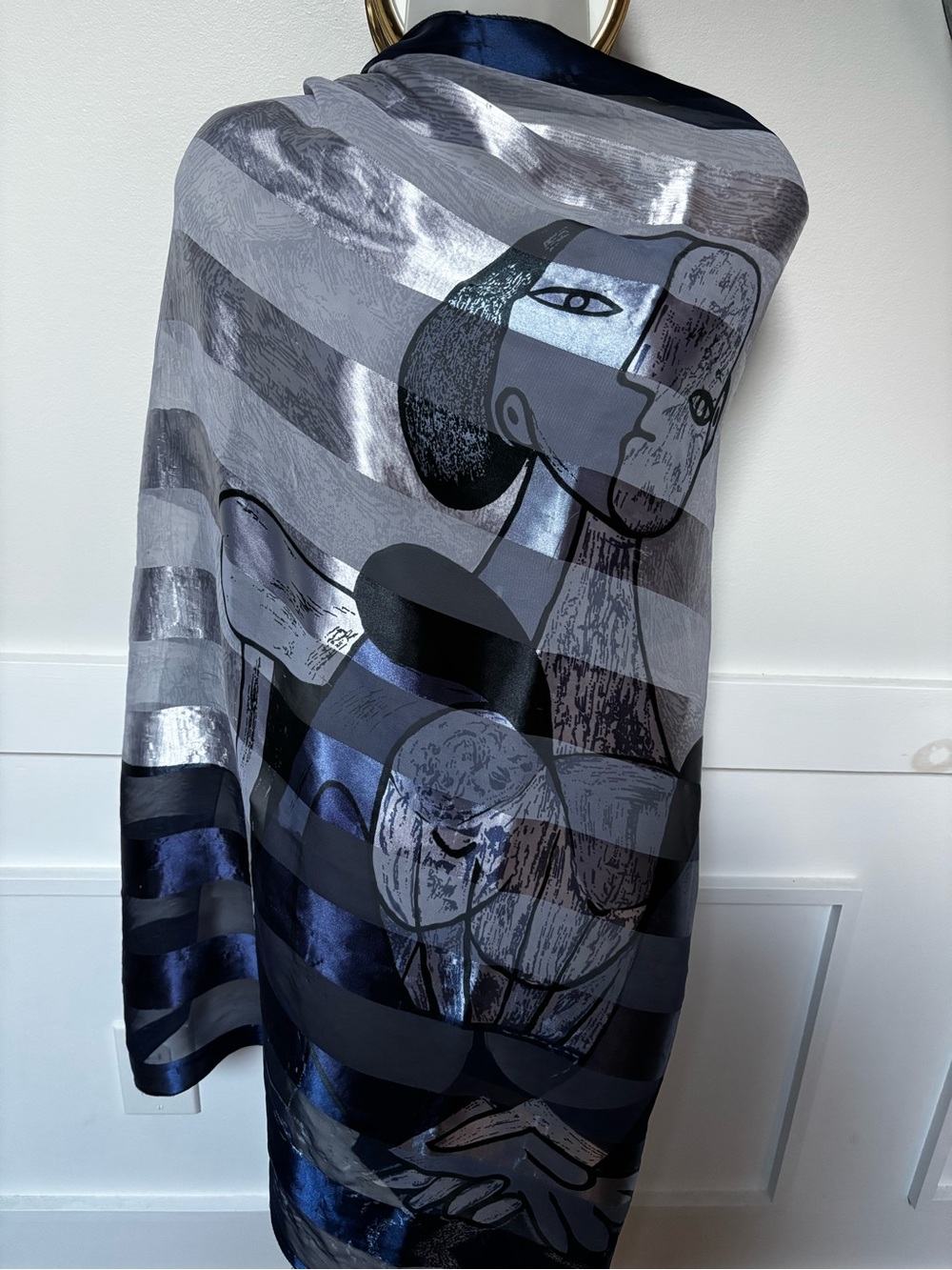 Vintage Art Scarf Picasso or Picassoesque Design Cubism Retro Fashion